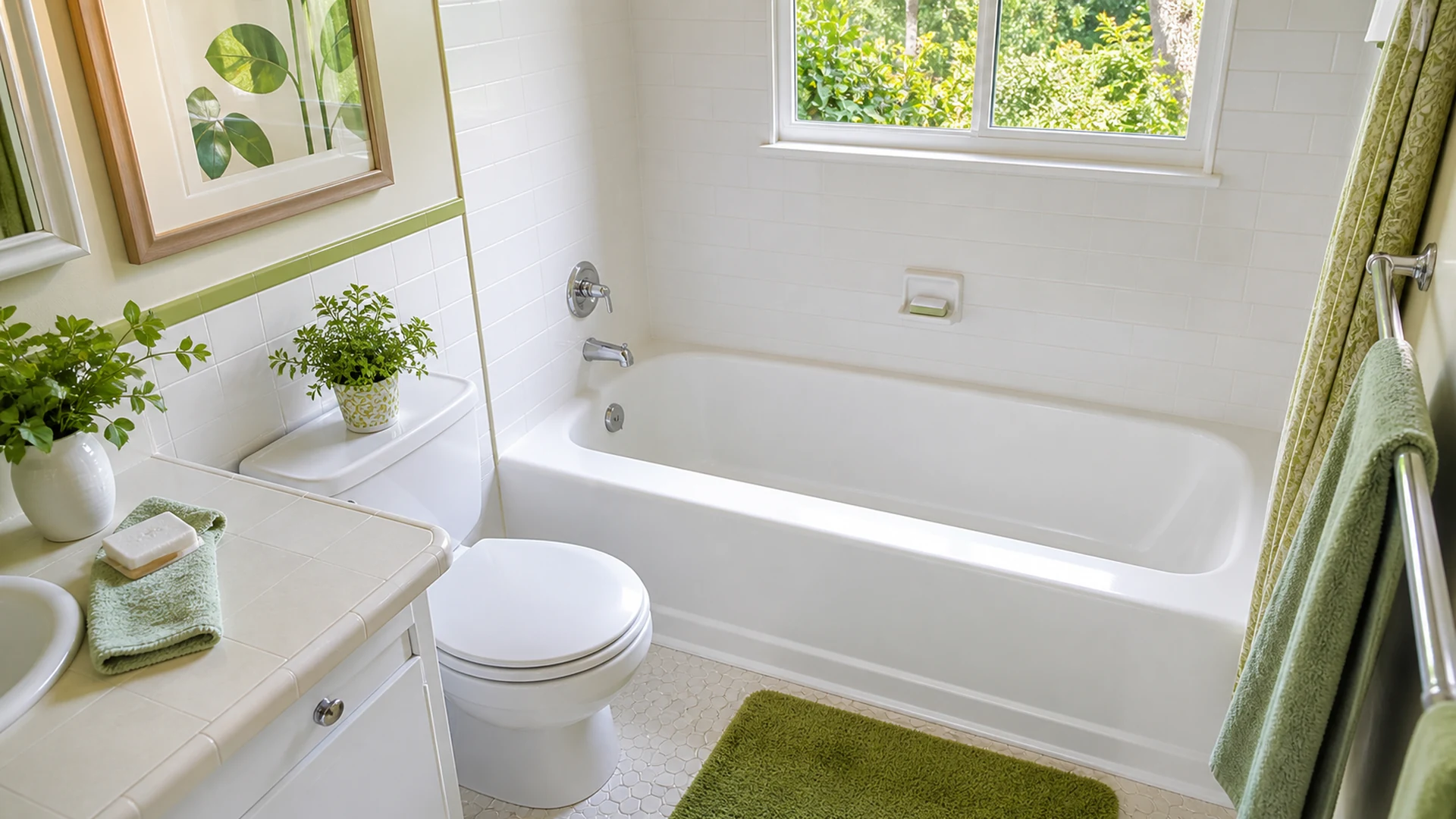 Refinished glossy white bathtub in a Clayton Valley ranch home in Concord, CA